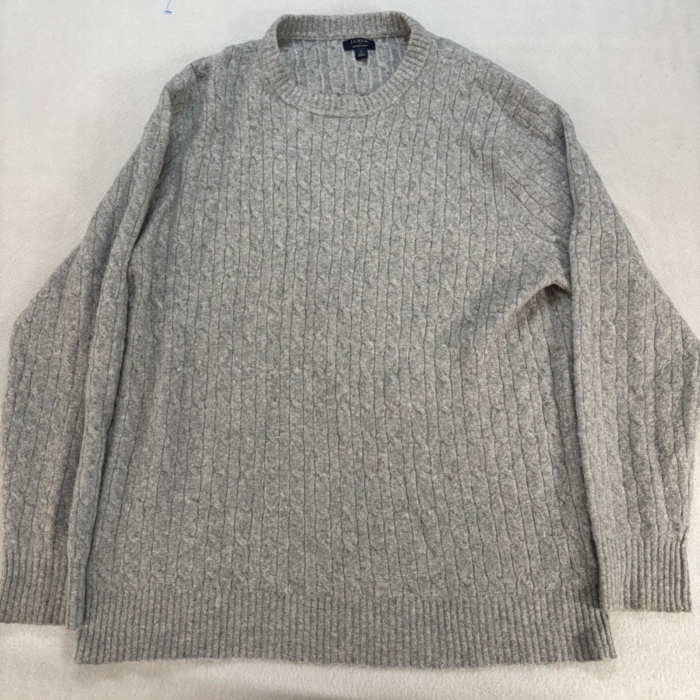 J.Crew Extra Soft Gray Cable Knit Sweater Mens Large Wool Blend Crewneck